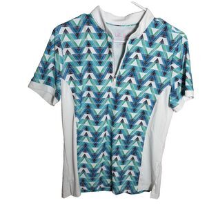 Lillie Green Polo Shirt Women's Medium Golf Blue Short Sleeve 1/4 Zip Athletic